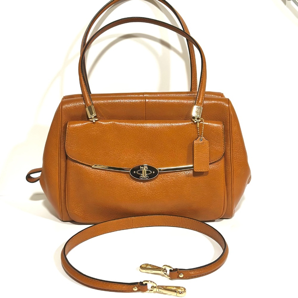 Coach Madison Madeline Large Brown Leather Bag Satchel Front Turn Lock Pocket - Picture 6 of 16